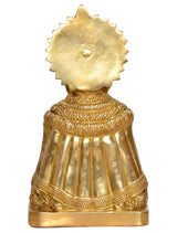 Brass Khatu Shyam idol statue, rear view with spoked crown and pleated robe