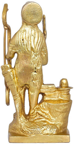 Brass Parshurama with Shiva linga idol, side view holding linga on base, 7 inch