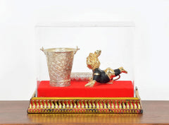 Laddu Gopal Krishna decor box showing balti bucket and figurine with pichkari