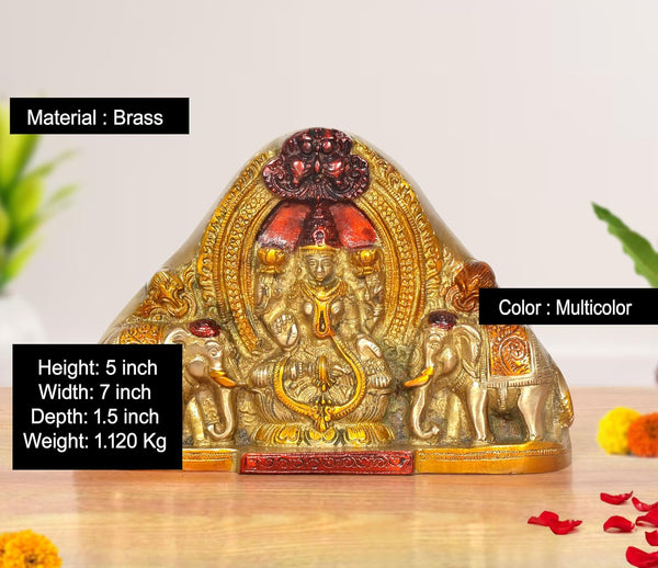 Brass Gaja Lakshmi with Elephants Idol Table Top and Wall Hanging (Height :5 inch) Entryway Setting