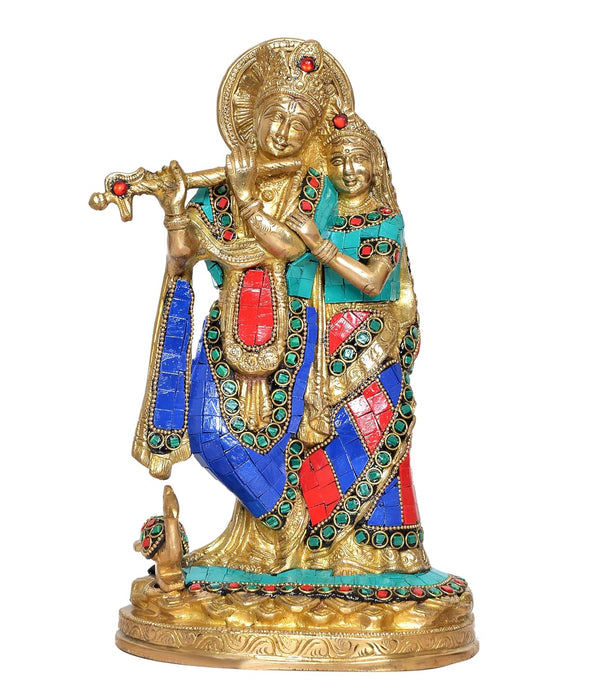 Brass Radha Krishna Idol Statue for Home Decor and Pooja Mandir Temple Office Decor (Height 11 Inch)