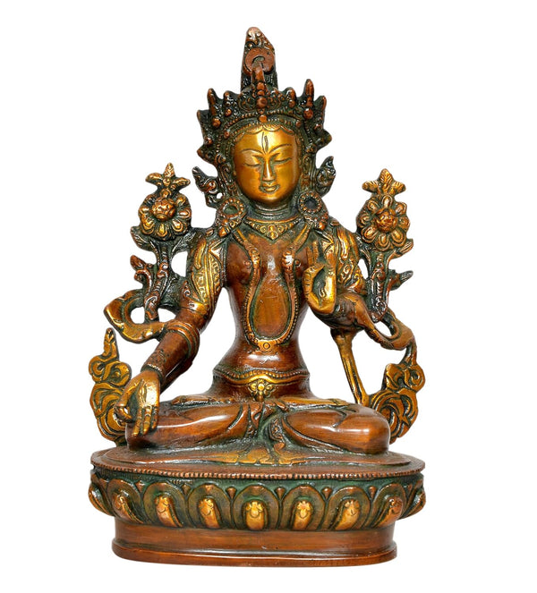 Brass Tara Devi Statue - Handcrafted Hindu Goddess Idol for Home Decor and Pooja Mandir Multicolor (Height 9 Inch)