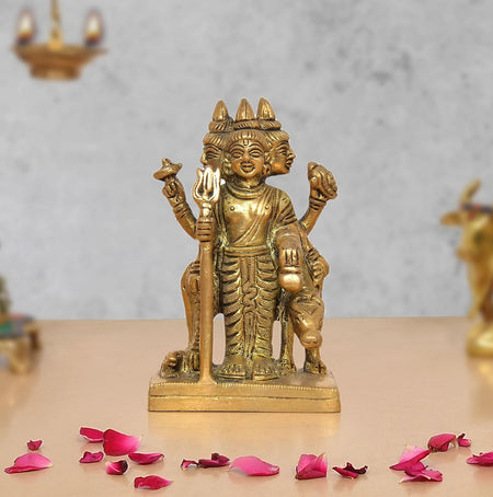 Brass Trimurti Brahma Vishnu Mahesh Idol (Height 4.5 Inch)