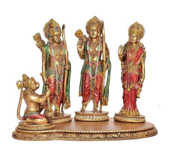 Resin Ram Darbar with Sita Lakshman Hanuman Multi Coloured Finish Statue, for Home Decor Pooja Mandir (Height 8 Inch)