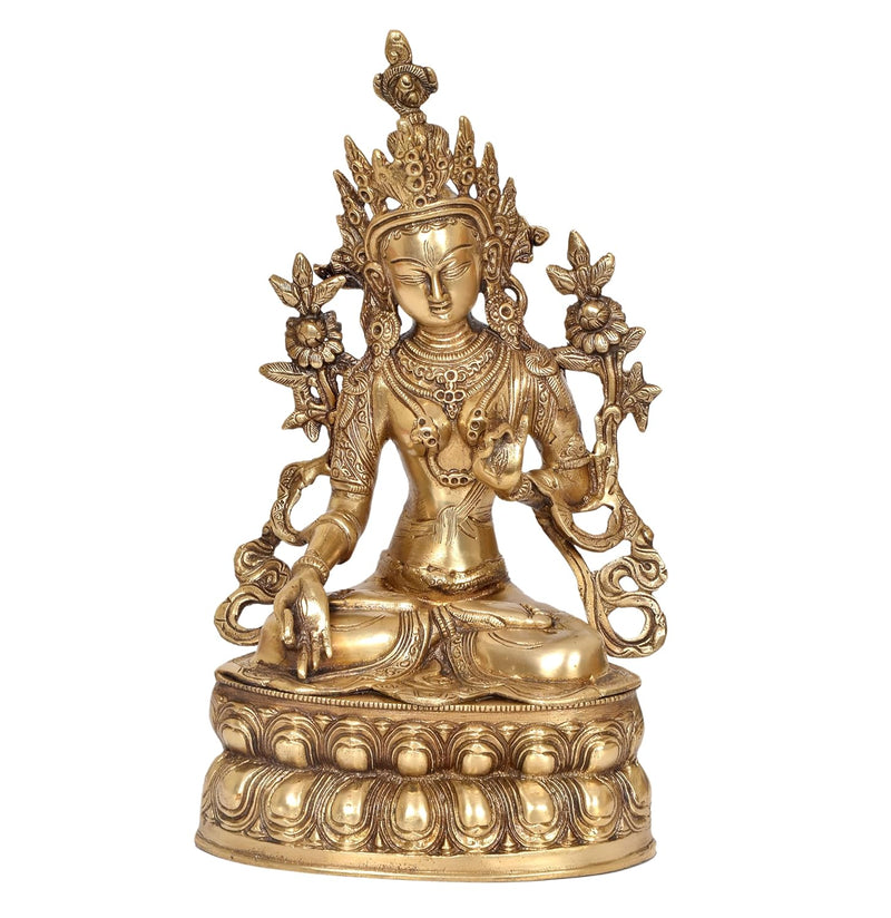 Brass Tara Devi Statue - Handcrafted Hindu Goddess Idol for Home Decor and Pooja Mandir (Height 14 Inch)