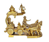 Brass Arujana Rath statue with chariot cart, seated figure, and multiple horses.