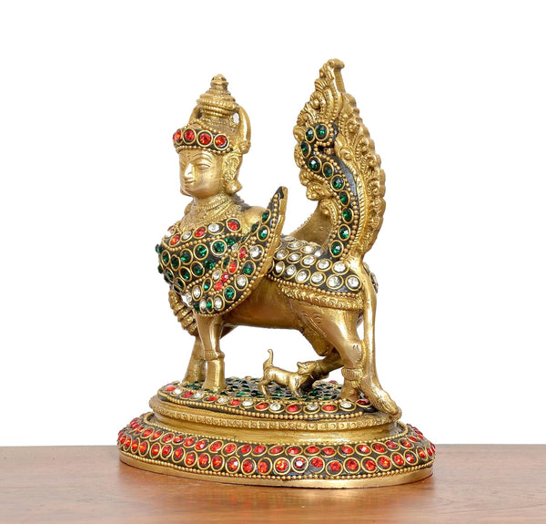 Brass Kamadhenu Cow with Wings (Height 6.5 Inch) Entryway Setting