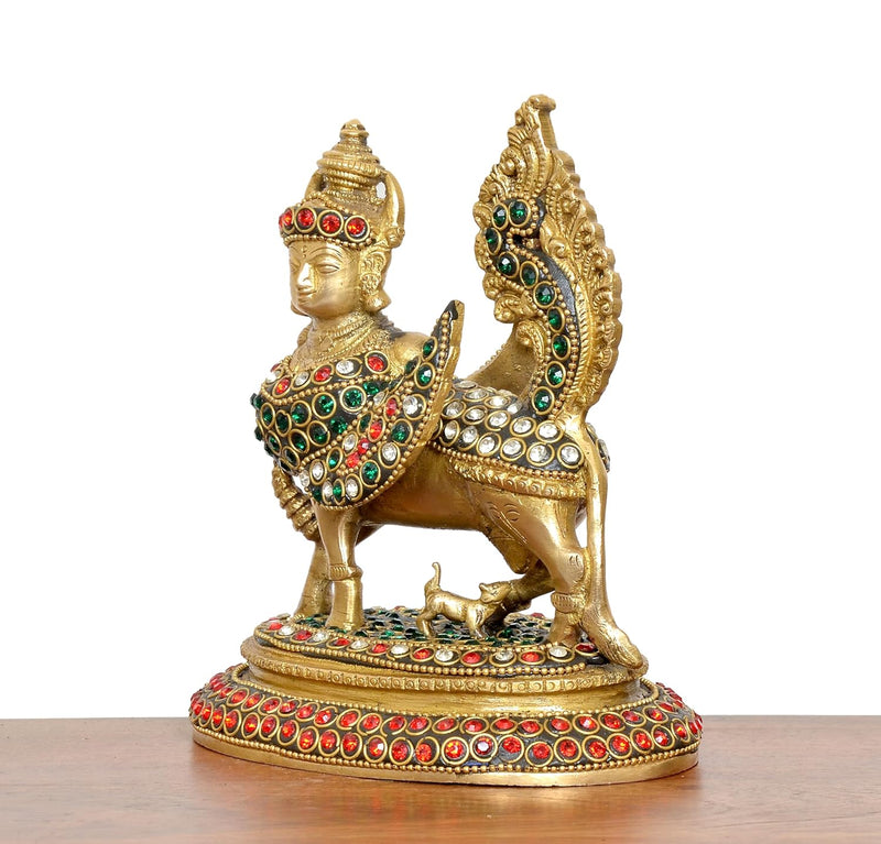 Brass Kamadhenu Cow with Wings (Height 6.5 Inch)