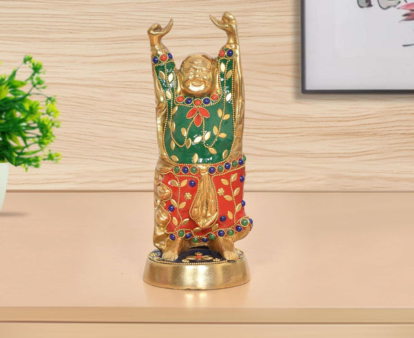Brass Laughing Buddha Standing Statue (Height 8.5 Inch)