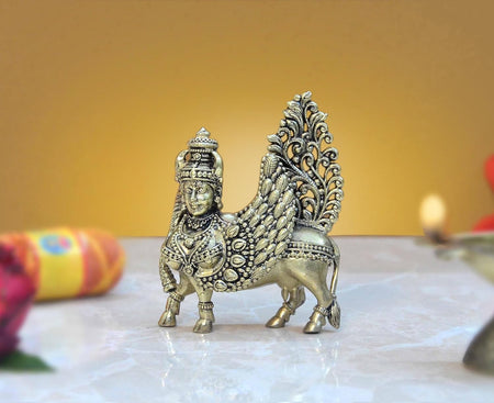 Superfine Brass Kamadhenu Cow with Wings (Height: 3 Inches)