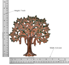 Kalpavriksha tree figurine, 7 in height, 6.5 in width; bronze with green leaf cutouts