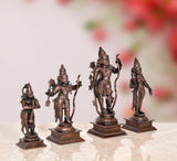Four Ram Darbar statues with bows and staffs, copper finish, 6-inch