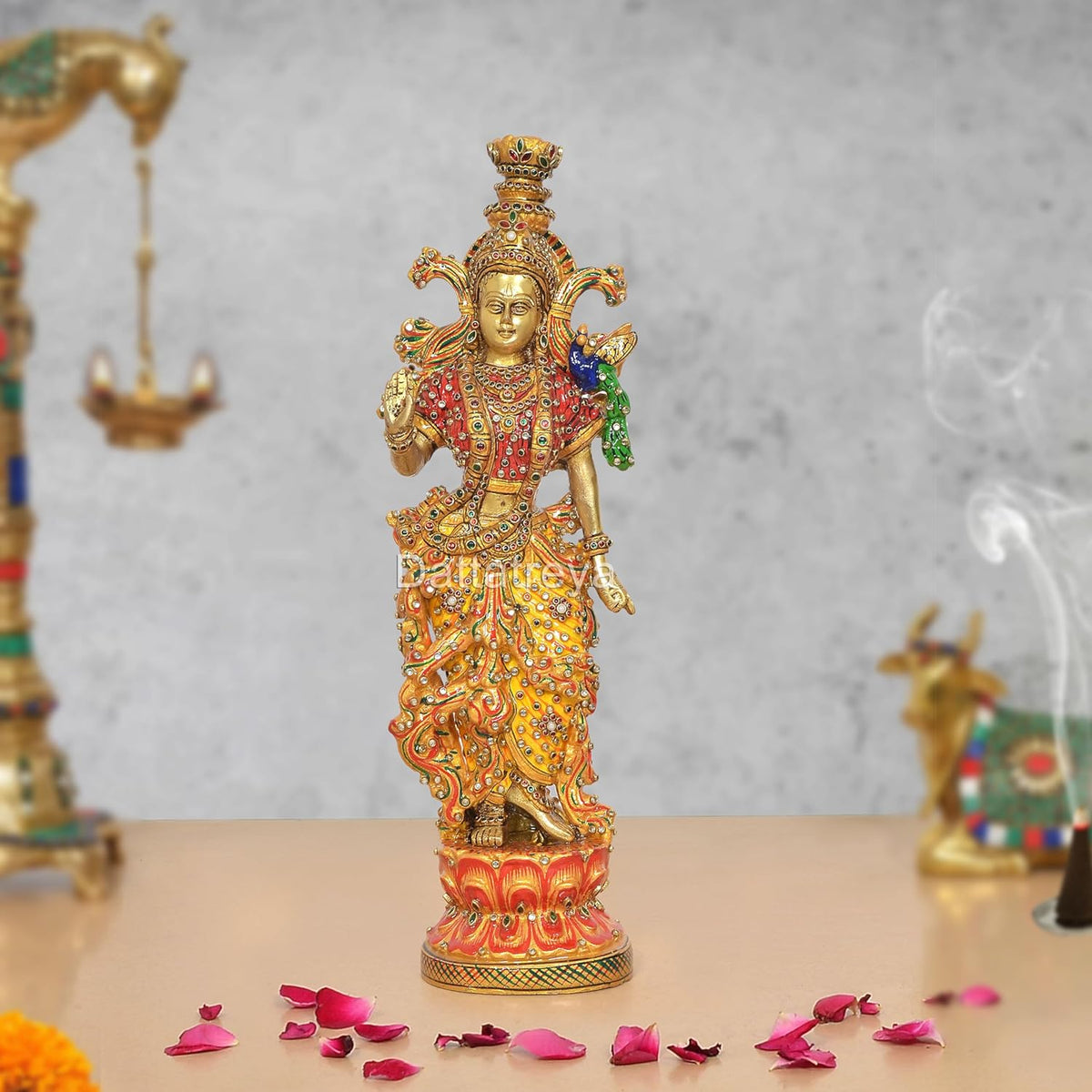 Brass Radha Rani Murti with Meenakari Work (Height 14 inch)