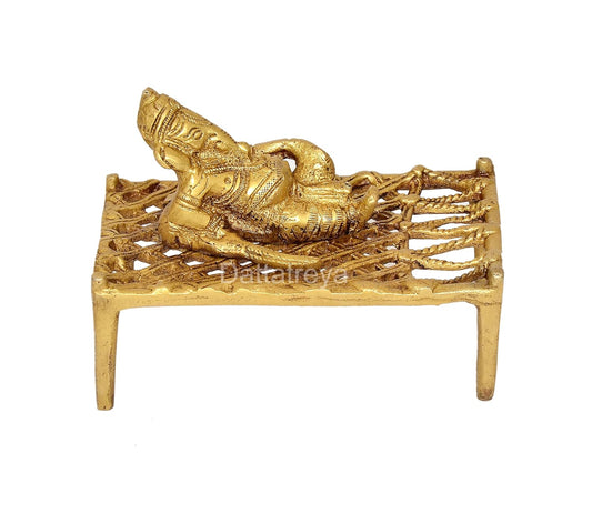 Brass Lord Ganesha on Charpai (Ganesh on cot) for Home Decor Temple Pooja (Height 3.5 Inch)