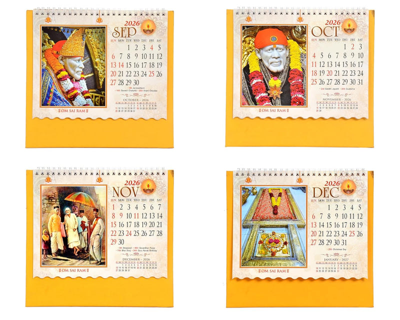 Table Calendar 2026 Sai Baba |12 Months| (Size 8.5 x 9 Inch)