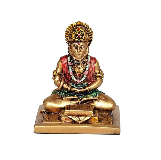 God Hanuman JI Sitting Statue Idol Sculpture Multicolor Resin Statue (Height 3.5 Inch)