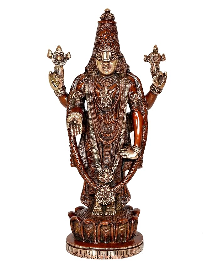 Brass Lord Tirupati Bala Ji Idol Statue Home Temple Office Figurine Showpiece Multicolour Height 16 Inch Craft Detail