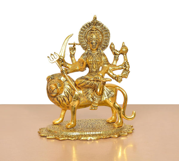 Metal Durga Maa with Lion Idol (Height: 10 Inch) Study Setting