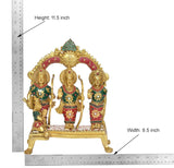 Ram Darbar idol, height 11.5 in, three colorful figures on arched pedestal