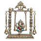 Brass Ganesha on a Swing with Two Bell Holding Chain Statue (10.2 Inches X 8.6 Inches X 3.0 Inches, Golden)