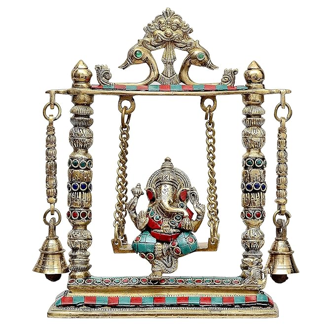 Brass Ganesha on a Swing (Height: 10 inches)