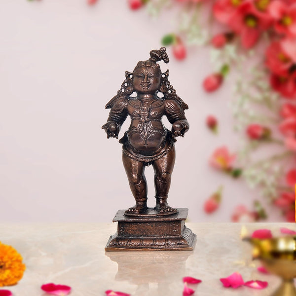 Copper Bal Krishna with Laddu Statue Showpiece for Home Office Copper Color (Height 4.5 Inch)