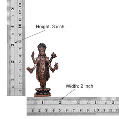 Measurement image: 3-inch copper Dhanvantari statue, width 2 inch, lotus base