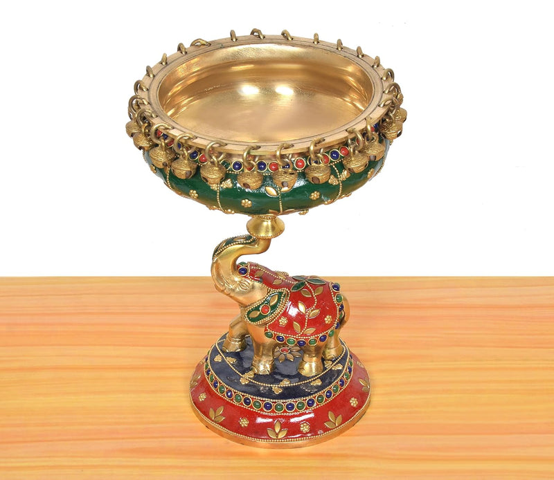 Brass Elephant with Urli Idol with Ghungroo (Height 9 Inch)
