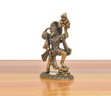 Brass Hanuman murti side view with patterned base and raised gada