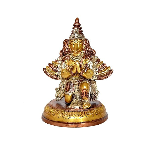 Brass Garun Bhagwan Statue Idol in Multicolor for Temple Decor | Height : 5 Inches