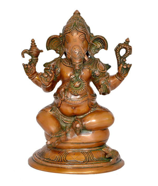 Brass Ganesh Statue Lord Ganesha Idol for Home Decor and Pooja Hindu God Ganapati Figurine (Height 10 Inch) Entryway Setting