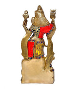 Ardhanarishvara Messingfigur mit roter Rückenpartie, geneigter Haltung und erhobenen Händen