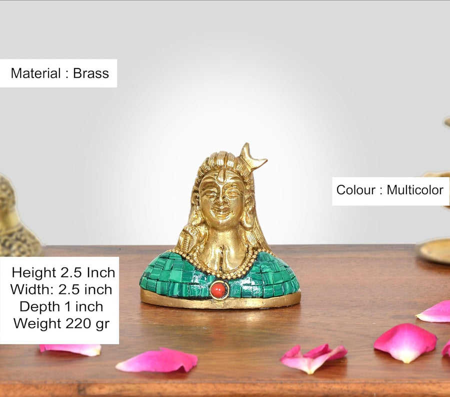 Brass Lord Adiyogi Shiva Idol (Height :2.5 inch) (Green) Craft Detail