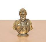 Bronze Shivaji Maharaj bust statue, detailed turban and layered chest jewelry