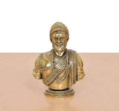 Bronze Shivaji Maharaj bust statue, detailed turban and layered chest jewelry