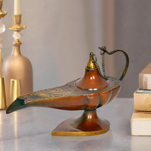 Brass Aladdin Magic Chiraag Genie Lamp Vintage Design (Height: 6.5 Inch)