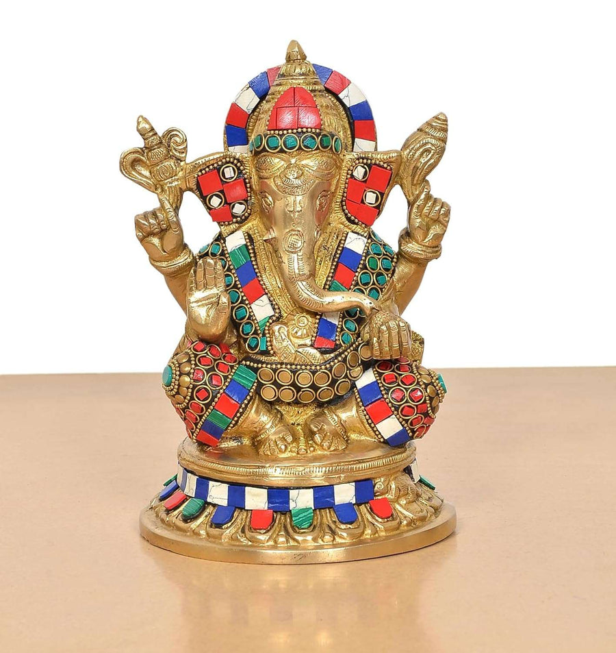 Brass Lord Ganesha Idol (Height 8 Inch) Craft Detail