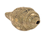 Brass shankh wall hanging, carved banding and open conch mouth