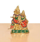 Front view Shiv Parivar Murti in brass, multicolor jeweled detailing