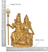 Brass Shiva-Parvati showpiece with trident; height 9.5 in, width 7 in