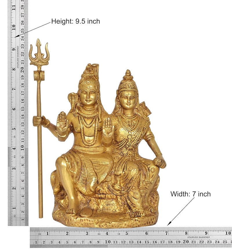 Brass Shiva and Parvati Sitting for Home Decor Mandir Pooja Showpiece (Height 9.5 Inch)