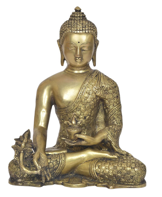 Brass Dhyan Mudra Buddha Statue - Handcrafted Spiritual Decor for Home Decor and Office Decor - Meditating Buddha Idol (Height 11 Inch)