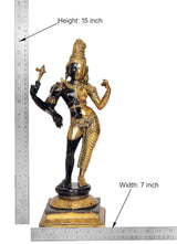 Ardhanrishvara Shiva-Parvati statue, measures 15 inch height; black and gold brass finish