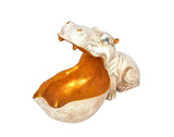 Resin hippo face wine holder, orange-gold cup with textured white exterior