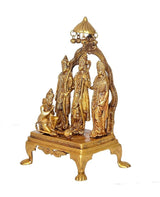 Brass Ram Darbar figurine, arched bell frame; four detailed attendants on base