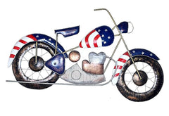 USA flag iron motorcycle showpiece with handlebars, side lamp, and two wheels