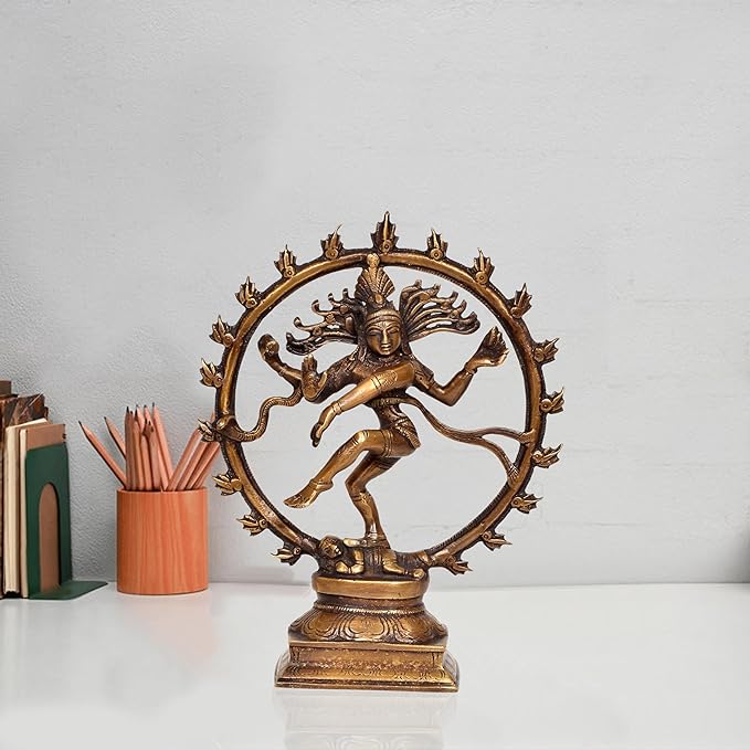 Messing-Nataraj-Statue: tanzender Shiva mit Prabhavali, kreisförmiger Ring
