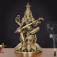 Brass Maa Saraswati Statue Handcrafted Hindu Goddess Saraswati Idol for Home Decor and Pooja Statue (Height 10 Inch)