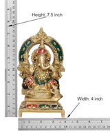 Brass Lakshmi and Ganesha statue, height 7.5 in and width 4 in shown on ruler