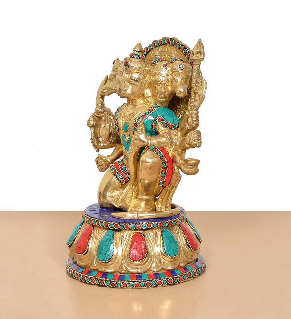 Brass Panchmukhi Hanuman Idol Figurine (Height: 13 Inch) Study Setting